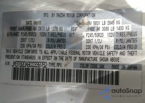 2012 Mazda Cx-9 Grand Touring из США, поврежденный, VIN JM3TB2DA9C0339762